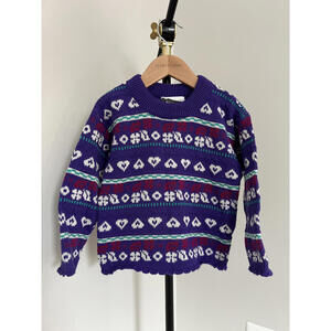 Vintage 90s Anastasia Purple Heart Sweater | Fair Isle Style, Kids 4T